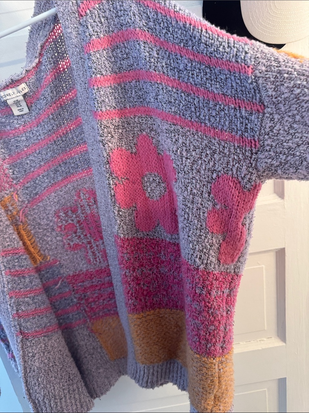 Sincerly Jules Pink Lavender Floral Patchwork Cardigan with Mustard Accents - Picture 4 of 5